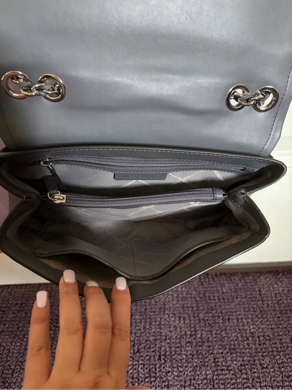 Michael Kors Parker Extra-Large Gray Leather Shoulder Bag with Chain Strap